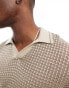 Hollister pattern open stitch knit tipped polo in tan/grey