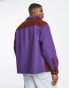 ASOS DESIGN oversized wool shirt in purple and brown cut & sew