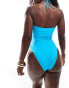 South Beach crinkle ring front cut out halter swimsuit in blue