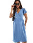 Mamalicious Maternity v neck cap sleeve mini dress in blue