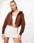 Night Addict cropped zip thru hoodie co-ord in chocolate brown