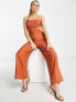 ASOS DESIGN linen tie back button side jumpsuit in terracotta