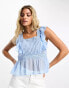 Miss Selfridge festival chiffon lace insert pintuck cami top in blue