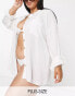 Influence plus size cheesecloth beach shirt in white