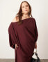 ASOS EDITION Curve satin slouchy off shoulder maxi dress in burgundy