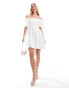 Pieces oversized sleeve babydoll mini dress in iridescent white