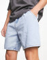 ASOS DESIGN pleated regular length denim shorts in light wash blue