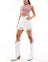 New Look broderie hem shorts in white