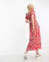 & Other Stories puff sleeve midi dress in red floral