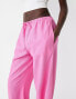 Bershka tie waist wide leg linen trousers in bright pink