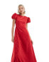 Sister Jane bow embossed puff sleeve ruffle hem midaxi dress in red