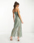 Y.A.S Bridesmaid embroidered strappy pencil midi dress in sage