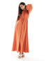 ASOS DESIGN raglan sleeve belt detail crinkle maxi dress in rust