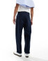 ASOS DESIGN straight fit chino trouser with pleats in navy