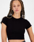 Women's Cropped Rib-Knit T-Shirt, Created for Macy's