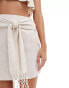 In The Style linen look mini skirt wth fringe drape detail co-ord in stone