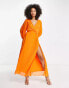 ASOS DESIGN pleated dobby chiffon wrap button detail maxi dress in bright orange