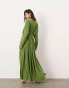 ASOS EDITION soft pleat maxi dress with buckle back detail in green