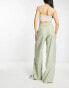 Stradivarius crinkle pull on wide leg trouser in khaki