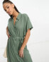 Vero Moda shirt midi dress with tie belt in green