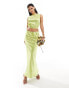 Kaiia satin high neck open tie back top co-ord in lime