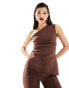 Vesper one shoulder ruched top co-ord in chocolate