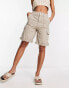 ASOS DESIGN longline cargo short with contrast stitch in mushroom