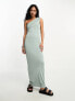 ASOS DESIGN draped one shoulder maxi dress in sage