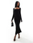 ASOS DESIGN square neck softline long sleeve midi dress in black