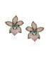 3D Green Pink Orchid Flower Shaped Pave CZ Large Stud Earrings For Women Cubic Zirconia Rhodium Plated Brass