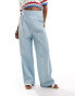 Pimkie drawstring paperbag waist wide leg trousers in baby blue