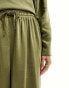 Flounce London satin floaty trousers in olive co-ord