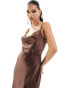 River Island cowl slip dress with beads in brown