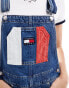 Tommy Jeans flag dungaree dress in mid wash