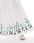 YAS Festival embroidered maxi boho skirt with tie waist in white - WHITE