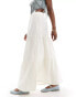 Pieces Festival tiered maxi skirt in white