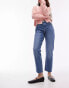 Topshop cropped mid rise straight jeans with raw hems in mid blue