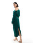 ASOS DESIGN slouchy fallen shoulder midi dress in forest green