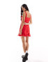 Mango frill detail mini dress in red