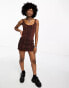 Weekday Alvarado zip through denim mini dress in rusty red wash