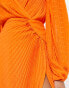 ASOS DESIGN pleated dobby chiffon wrap button detail maxi dress in bright orange