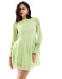 ASOS DESIGN long sleeve cowl back mini dress with godets in lime green