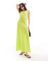 Vero Moda satin tie shoulder maxi slip dress with seam detail in lime