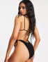 ASOS DESIGN mix and match crinkle v tie side high leg bikini bottom in black