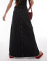 Topshop denim low slung maxi skirt in washed black