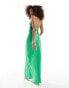 ASOS DESIGN satin bandeau bias maxi dress with tie back in bright green