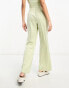 Miss Selfridge co-ord high waist straight leg trousers in green satin