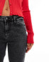 Pieces Kelly high waisted straight leg jeans in dark grey wash