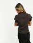 In Wear high neck short sleeve top with seam detail in brown