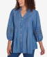 Petite Button Front Shirt with Embroidered Sleeves